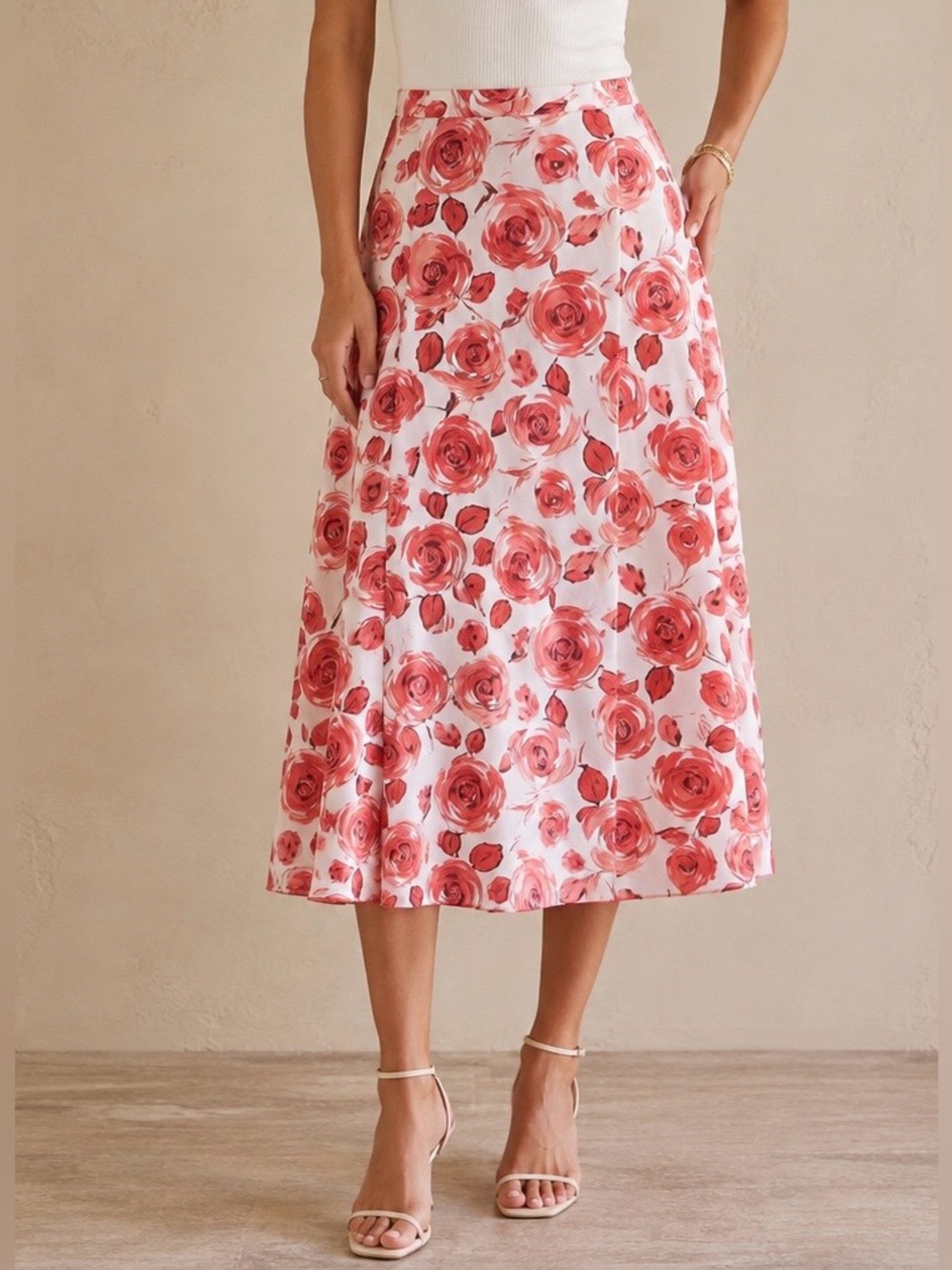 Chapter One Women’s Sz 10 Floral Rose Red And White A-line Skirt